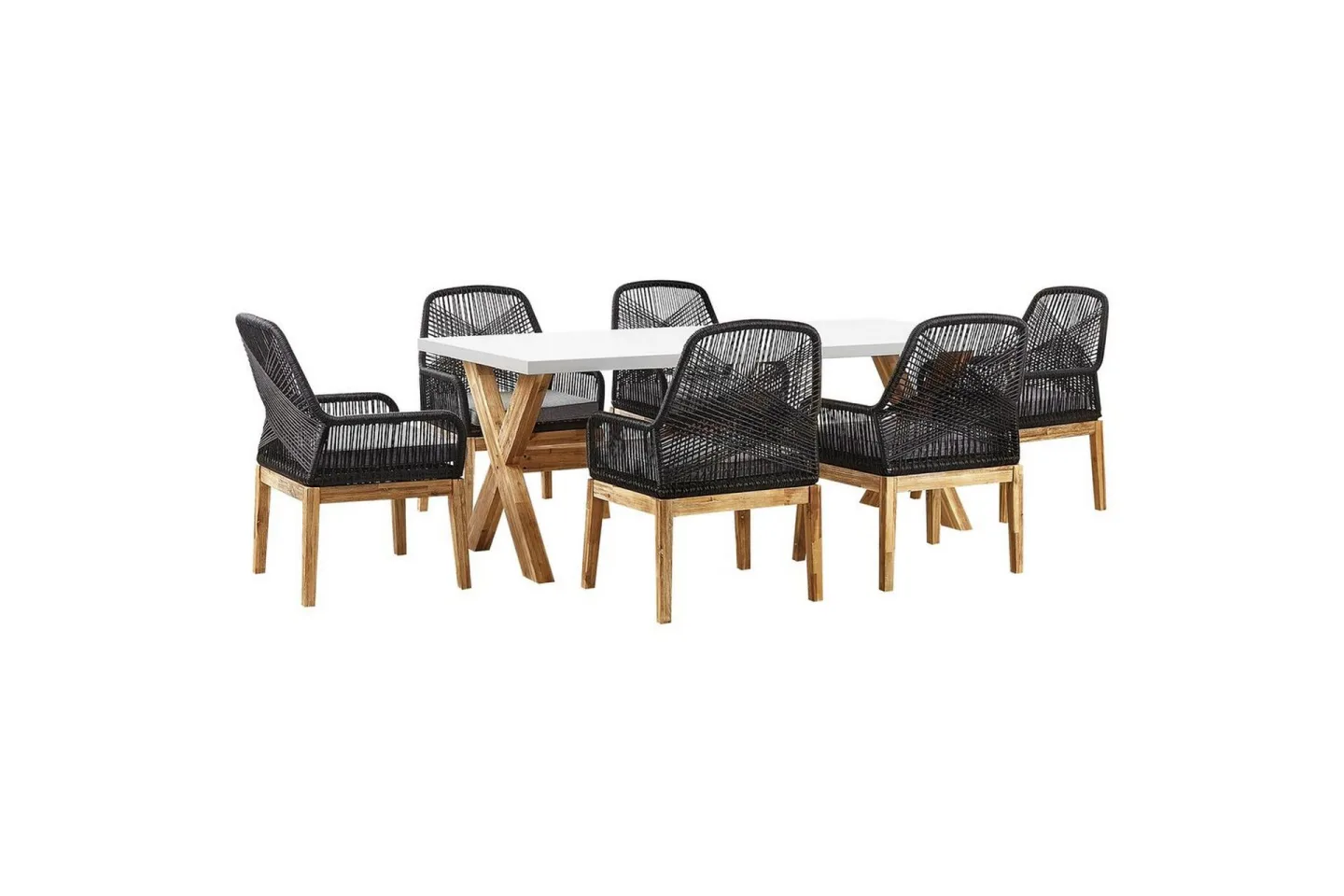 Trädgårdsmöbelset Olbia 6-sits Krämvit/svart/ljust trä - Krämvit/svart/ljust trä
