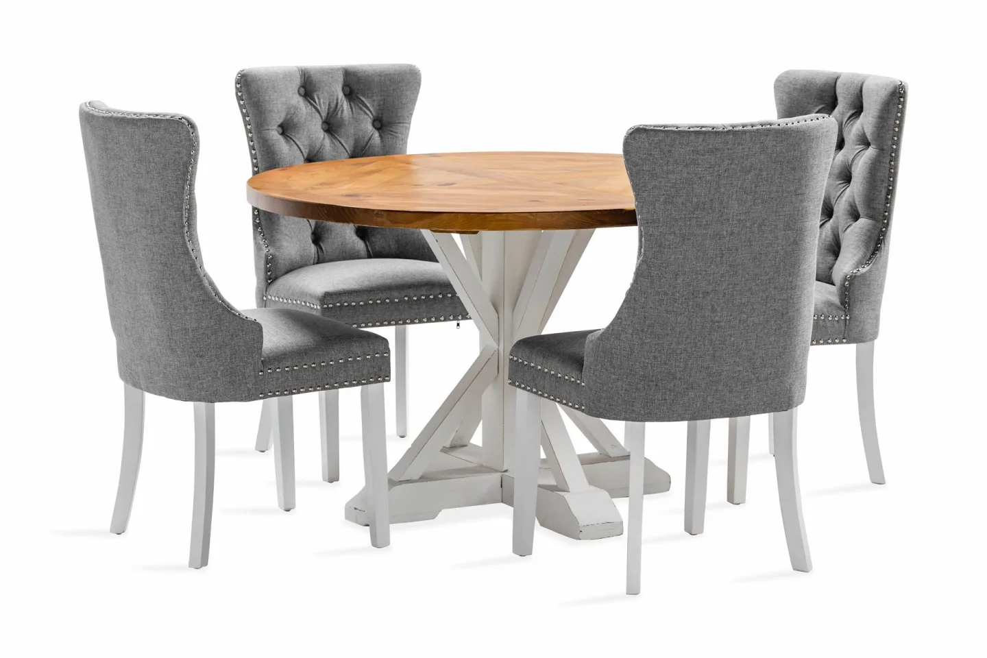 Lyon Matgrupp 120 cm Rund inkl 4 Bergviken Stolar - Brun/Vit