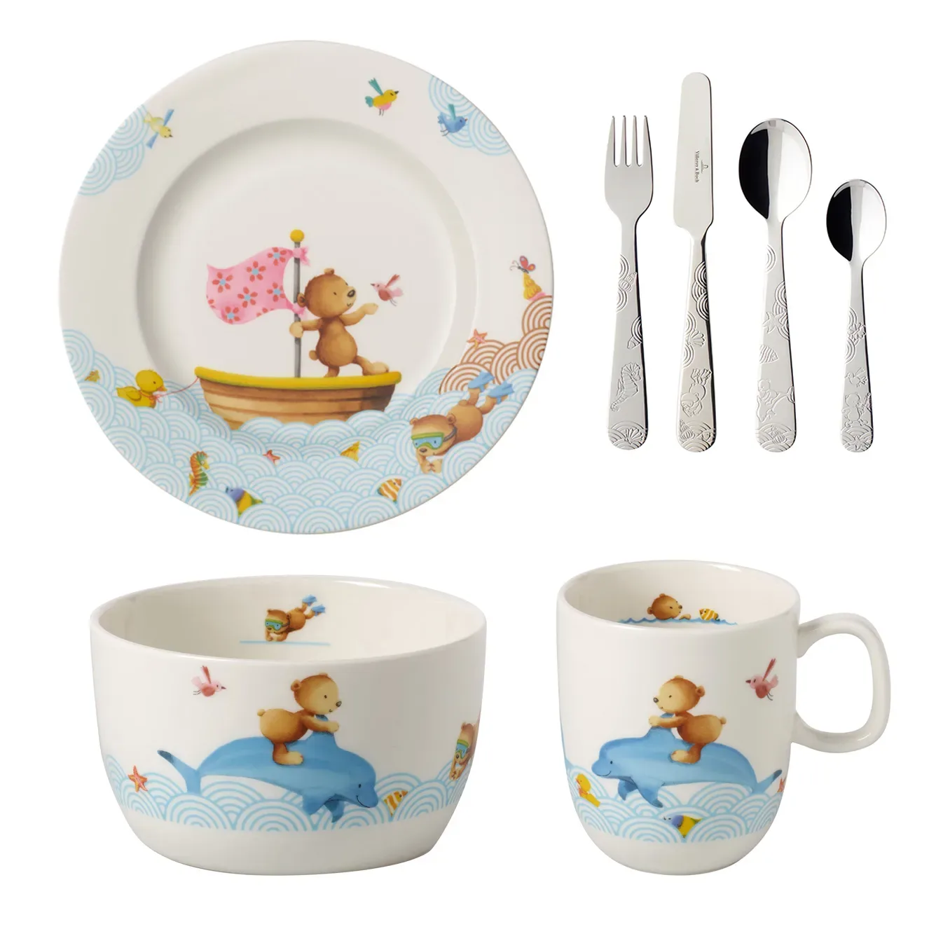 Villeroy & Boch Happy as a Bear barnservis och bestick 7 delar