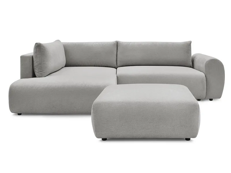 Ecksofa mit Hocker BOBOCHIC LUCIEN Stoff hellgrau