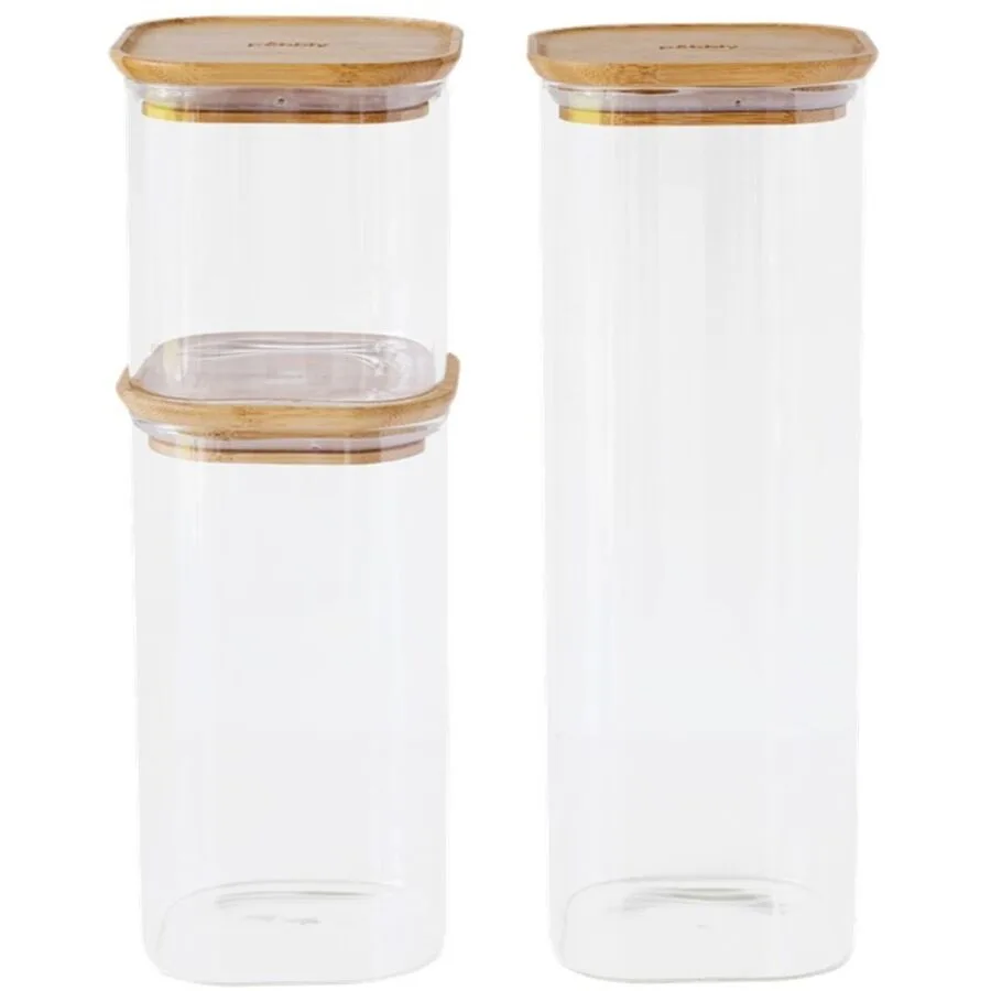 Vorratsglas Pebbly 3 Stk Glas/Bambus T 11 cm Set - Farbe: Transparent