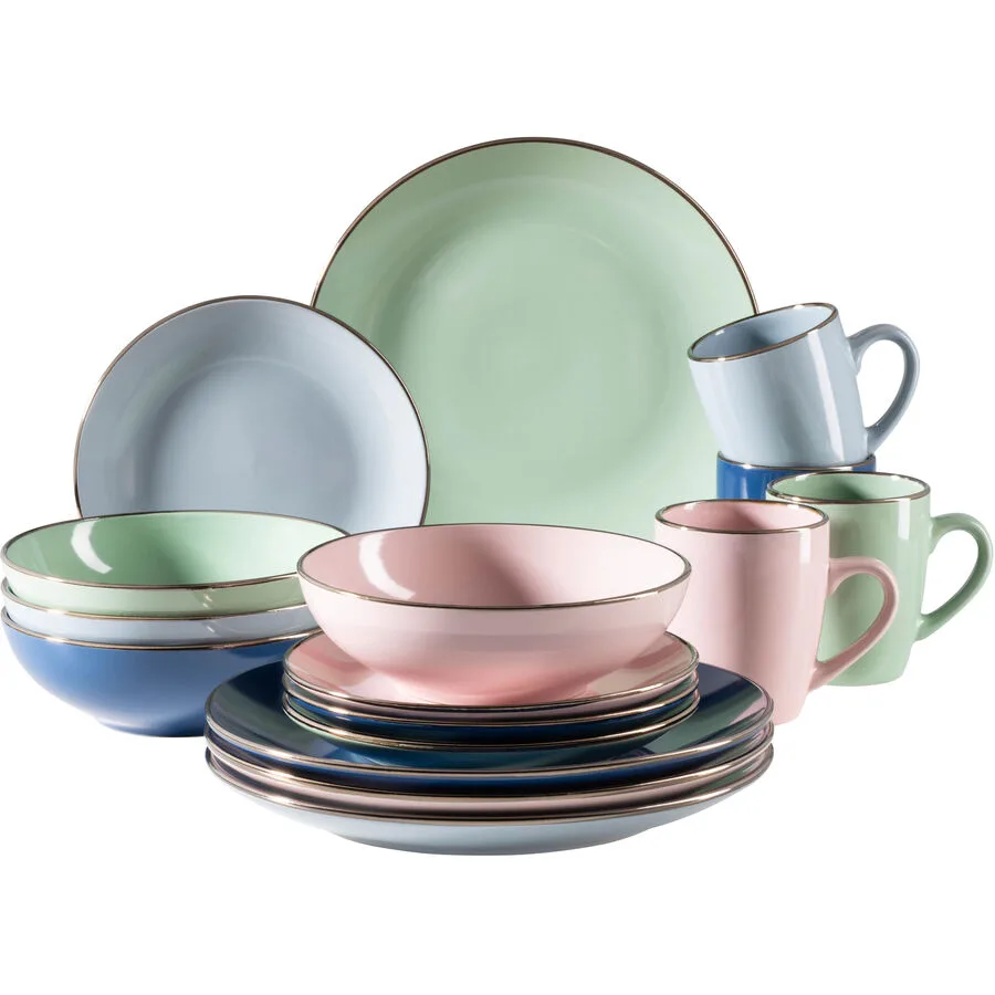 MÄSER Geschirr-Set Metallic Rim Mehrfarbig Steinzeug
