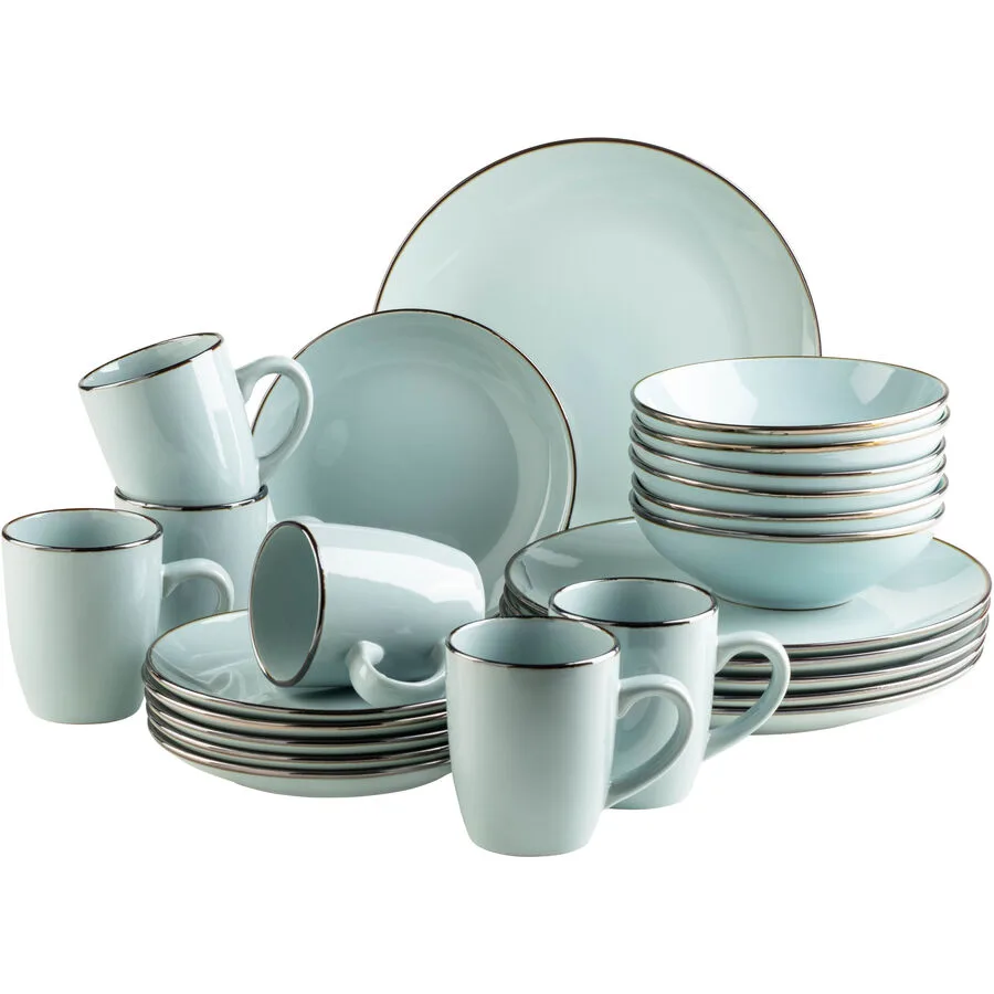 MÄSER Geschirr-Set Metallic Rim Mint Steinzeug 24 Stk