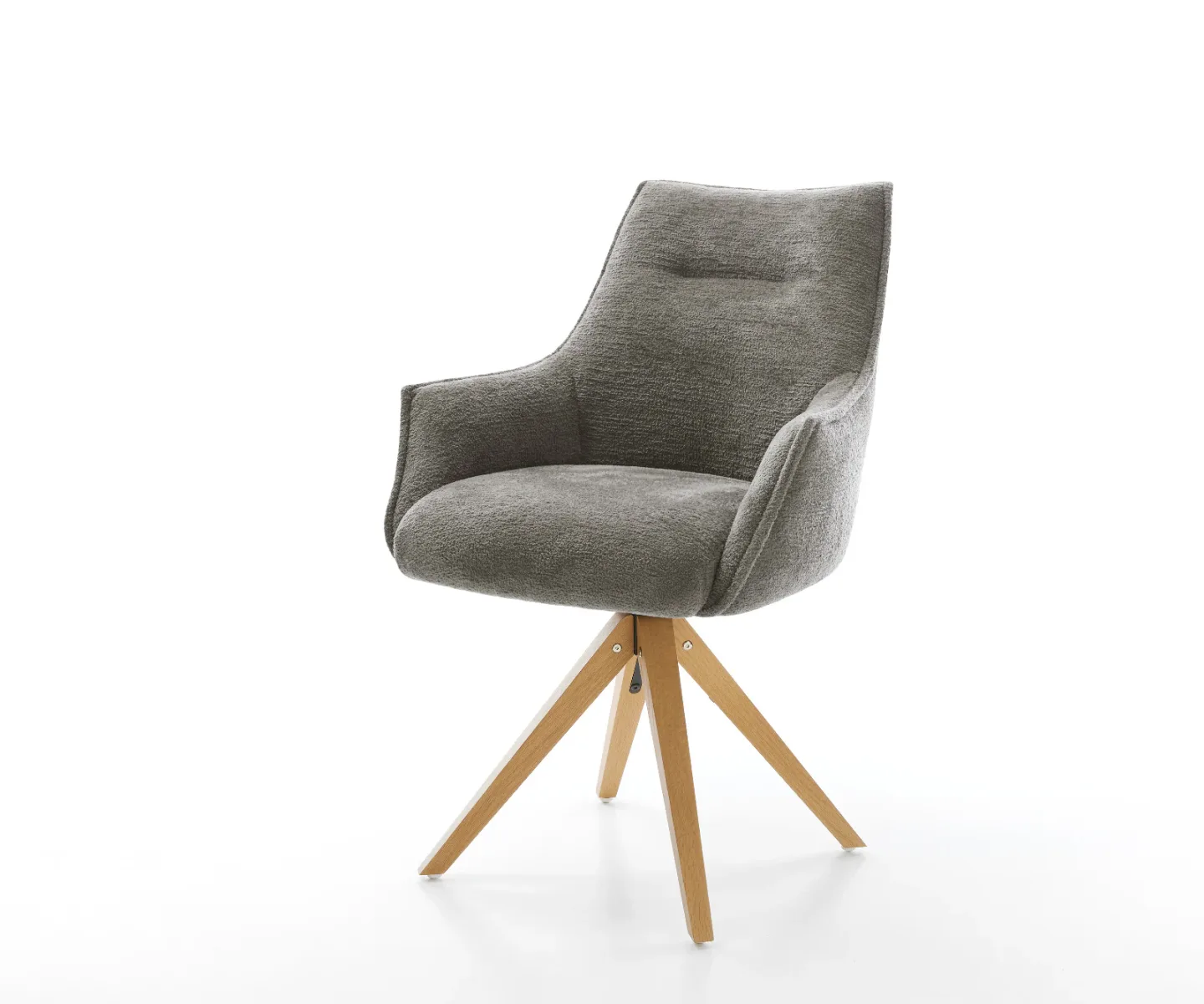 Drehstuhl Alja-Flex mit Armlehnen Bouclé Soft Schlamm Holzgestell kantig Natur 360° drehbar Taschenfederkern