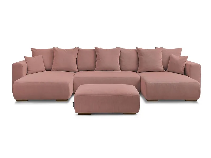 Panorama-Ecksofa mit Hocker BOBOCHIC SIDONIE Cord-Stoff rosa