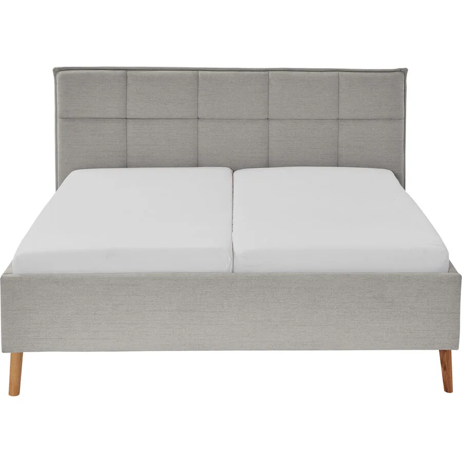 Bett Palle hellgrau Stoff, Eiche Massivholz 180 x 200 cm