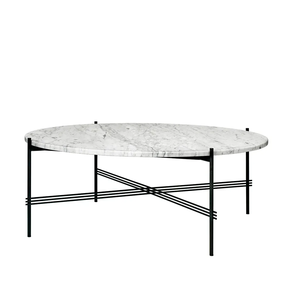 GUBI TS Round Couchtisch White carrara marble, ø105, schwarzes Gestell