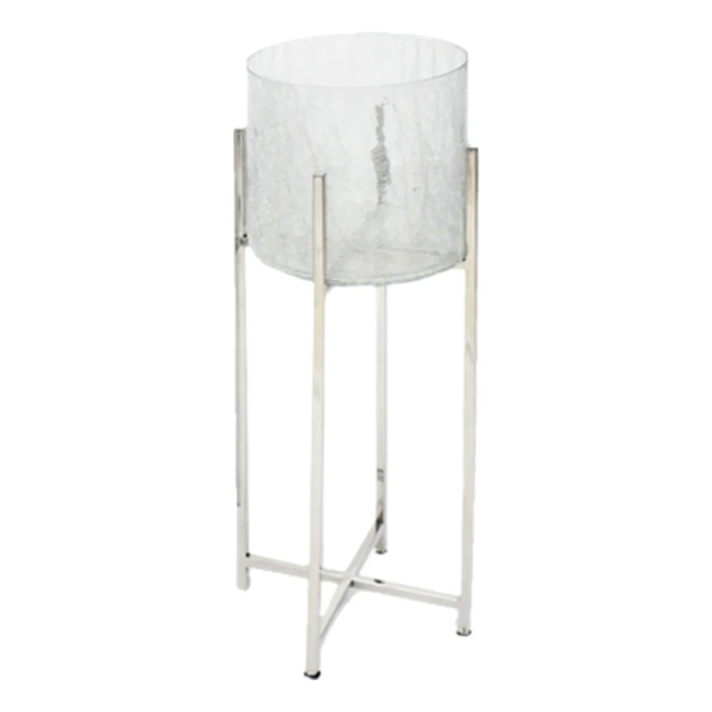 Gasper Windlicht Glas Crackle Auf Edelstahlständer, Silber | Schubiger Möbel