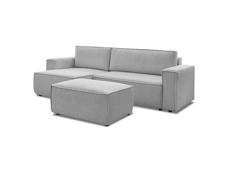 Ecksofa mit Hocker BOBOCHIC NIHAD Cord-Stoff hellgrau