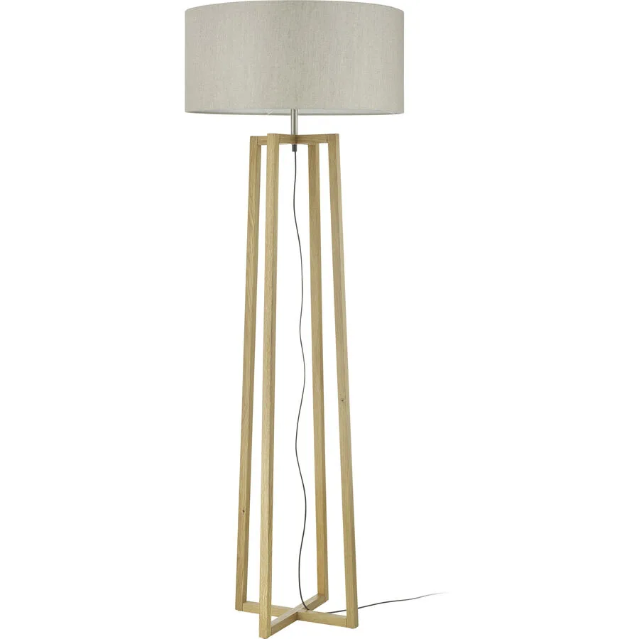 HERZBLUT Stehlampe Auri Silber/Braun Metall/Holz 35 cm 156 cm - Farbe: silber, holz - Material: Nickel/Holz