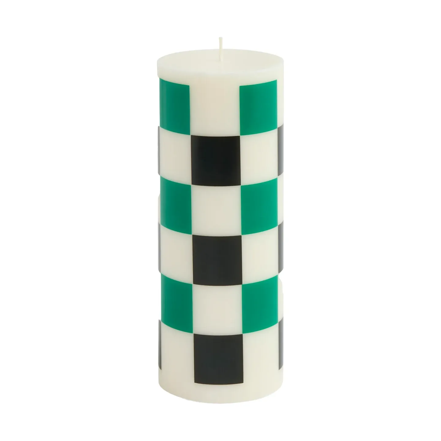 HAY Column Candle Blockkerze Medium 20 cm Off white-green-black check