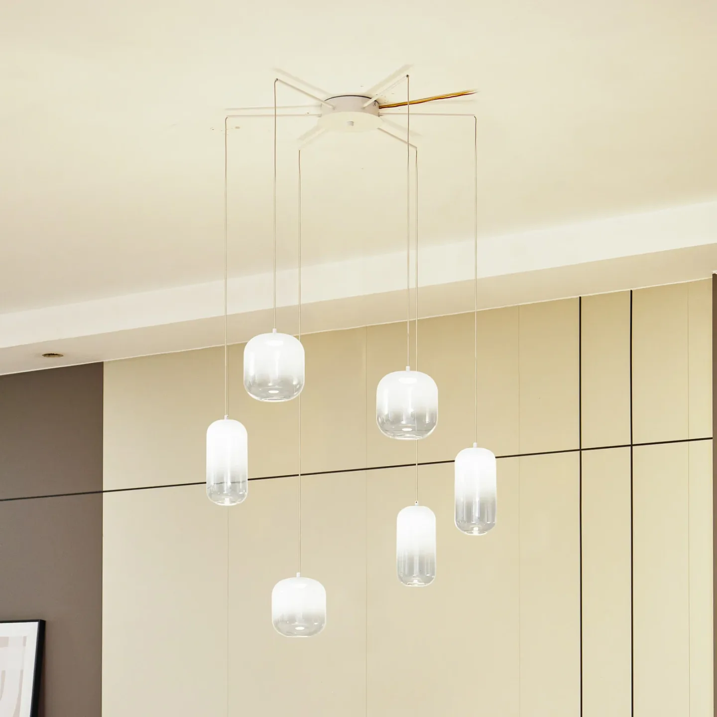 Avelina 6 LED Pendelleuchte Weiß - Lucande - Wohnzimmer - Modern - Glas - Mehrflammig