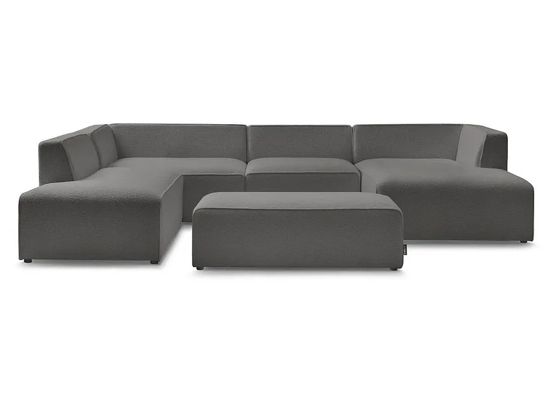 Panorama-Ecksofa mit Hocker BOBOCHIC MEGEVE Boucle-Stoff dunkelgrau