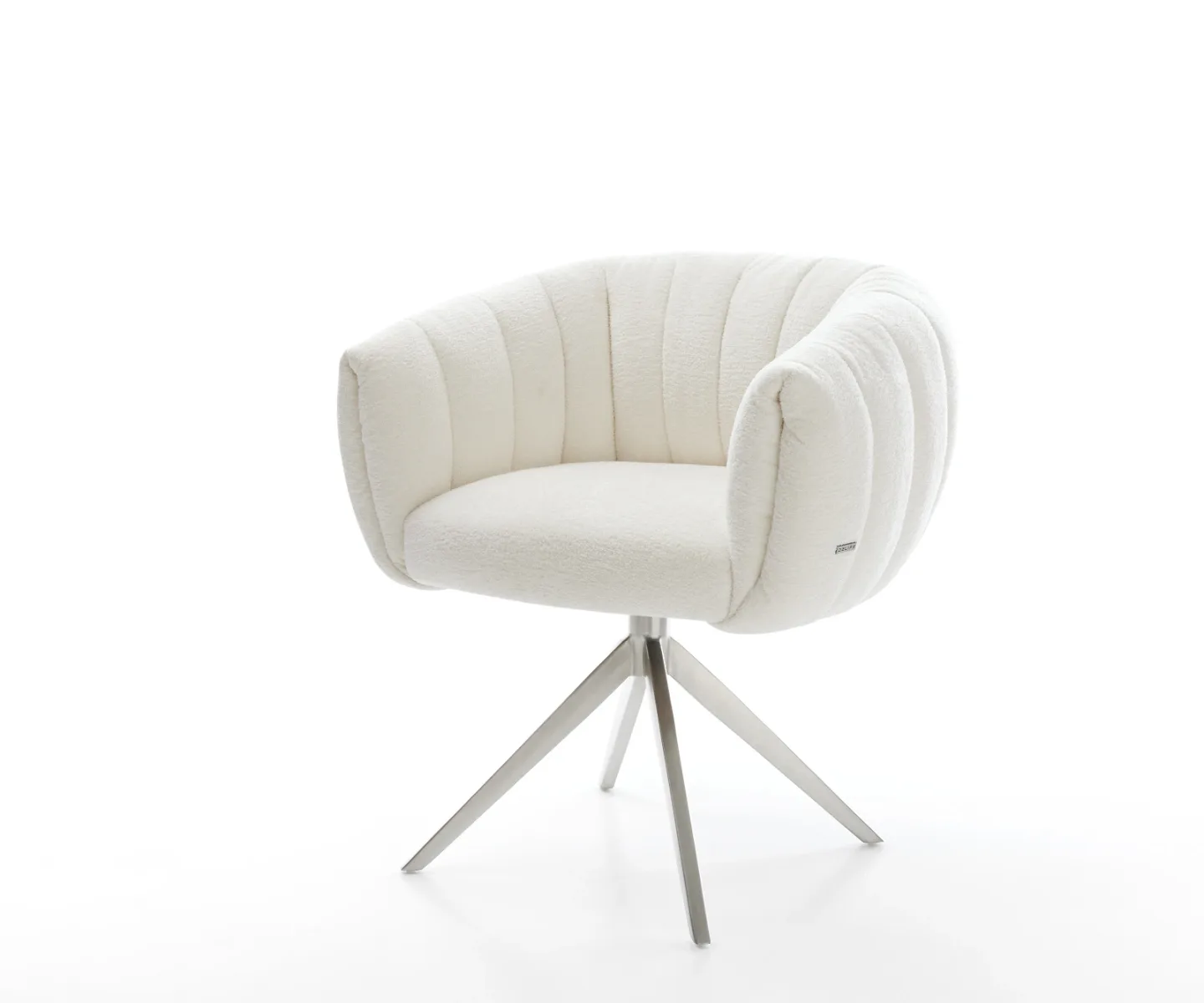 Drehstuhl Jada-Flex Bouclé Soft Beige Kreuzgestell breit Edelstahl 360° drehbar Wippfunktion Taschenfederkern