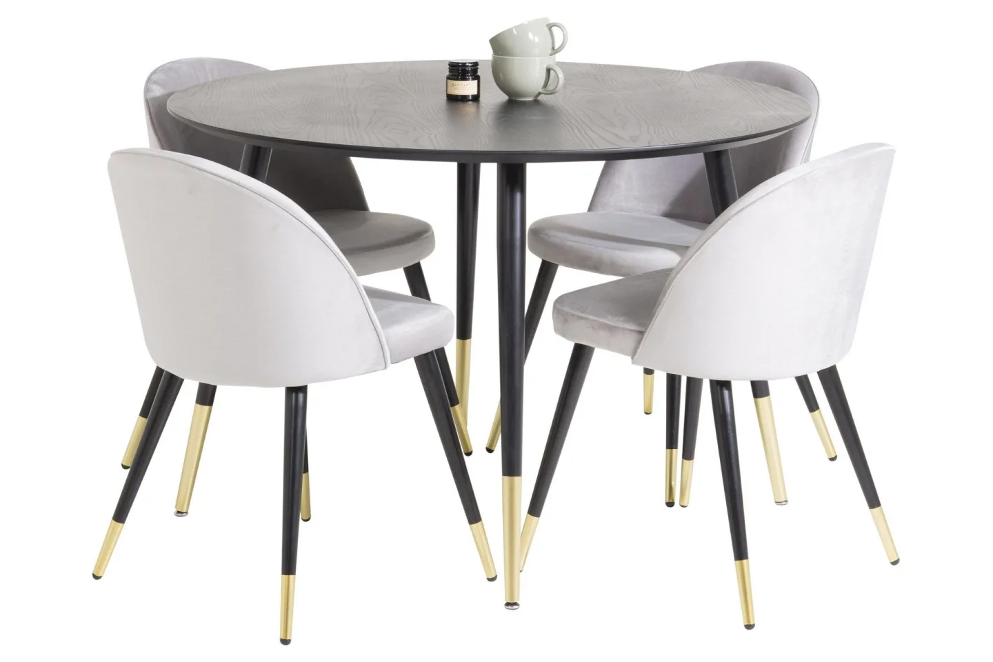 Dipp Matgrupp 115 cm Rund med 4 Velvet stolar - Svart/Guld