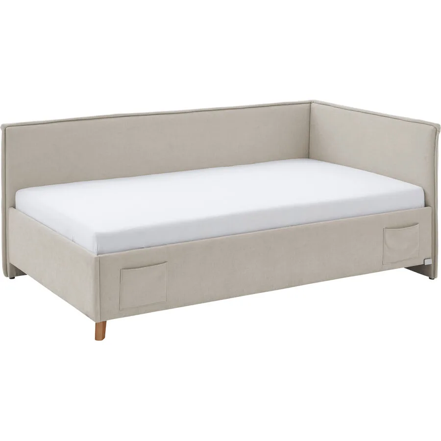 Kinderbett Falia beige Stoff, Holz 90 x 200 cm