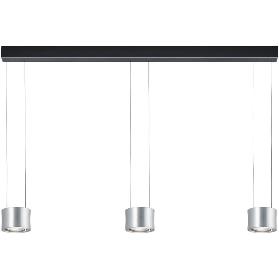 Designer-Pendellampe Bankamp Impulse Nickel matt 3-flammig vertical flex - Farbe: Nickel matt mit Chrom abgesetzt - LED - Lichtfarbe: Extra warmweiss