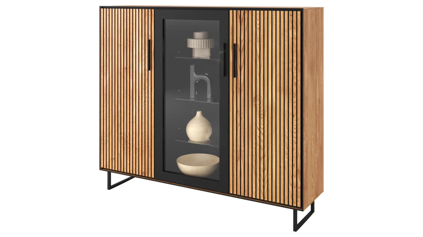 Highboard mit Glastür Eiche massiv geölt 146 cm - BELLA