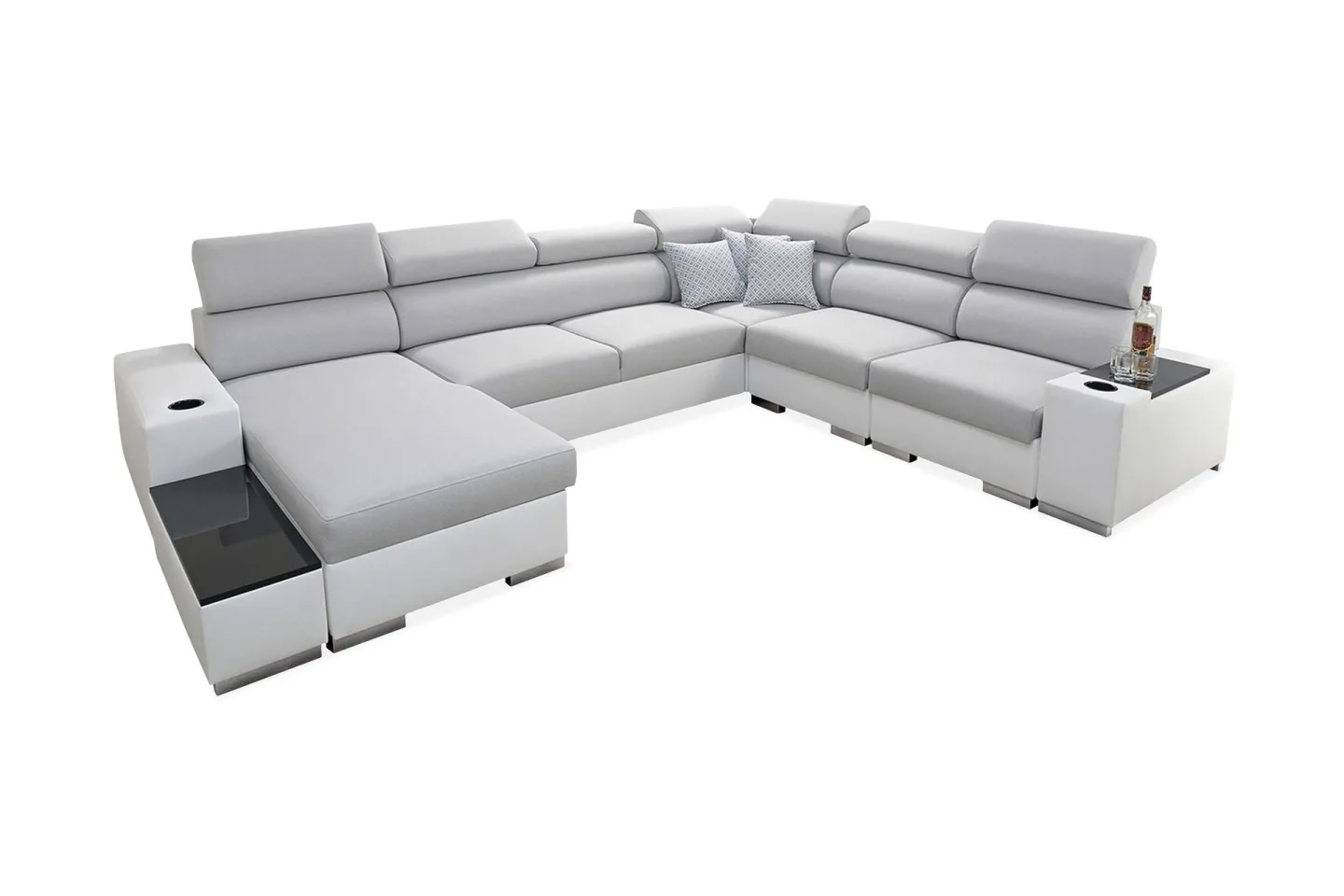 Perseo Divanbäddsoffa 358x282x95 cm LED-belysning - Grå/Vit