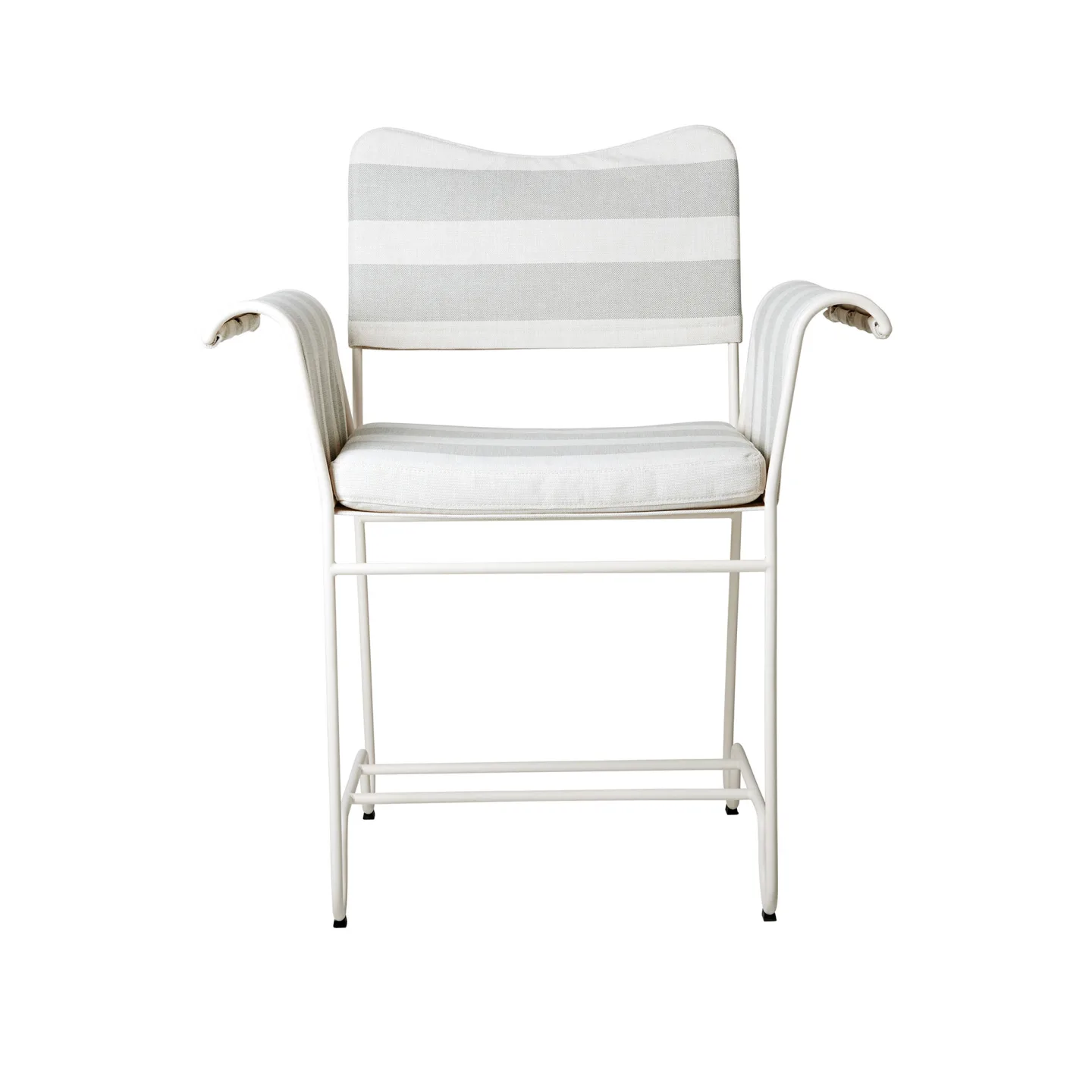 Gubi - Tropique Dining Chair - w/o Fringes Classic White Semi Matt Base, Leslie Stripe, Limonta 20 - Matstolar utomhus - Mathieu Matégot - Beige,Vit - Textilmaterial