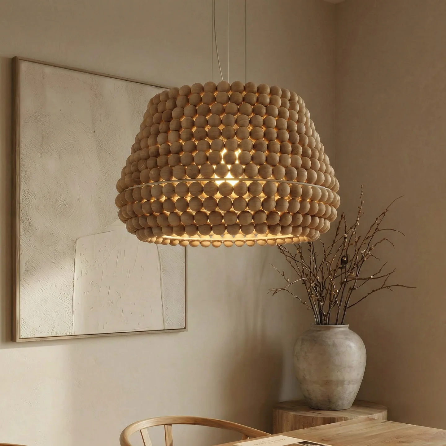 Melori Hängeleuchte, Ø 51 cm, naturfarben, E27, Holz - Lucande - Wohnzimmer - Skandinavisch - Rund