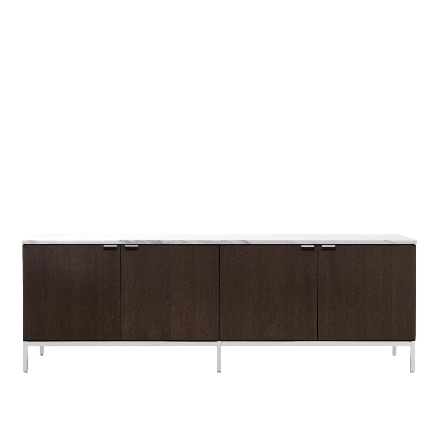 Knoll - Credenza New Edition, Vitlackad, Glashyllor, Skiva i Arabescato marmor - Skänkar och sideboards - Florence Knoll - Silver,Brun,Vit - Metall/Trä