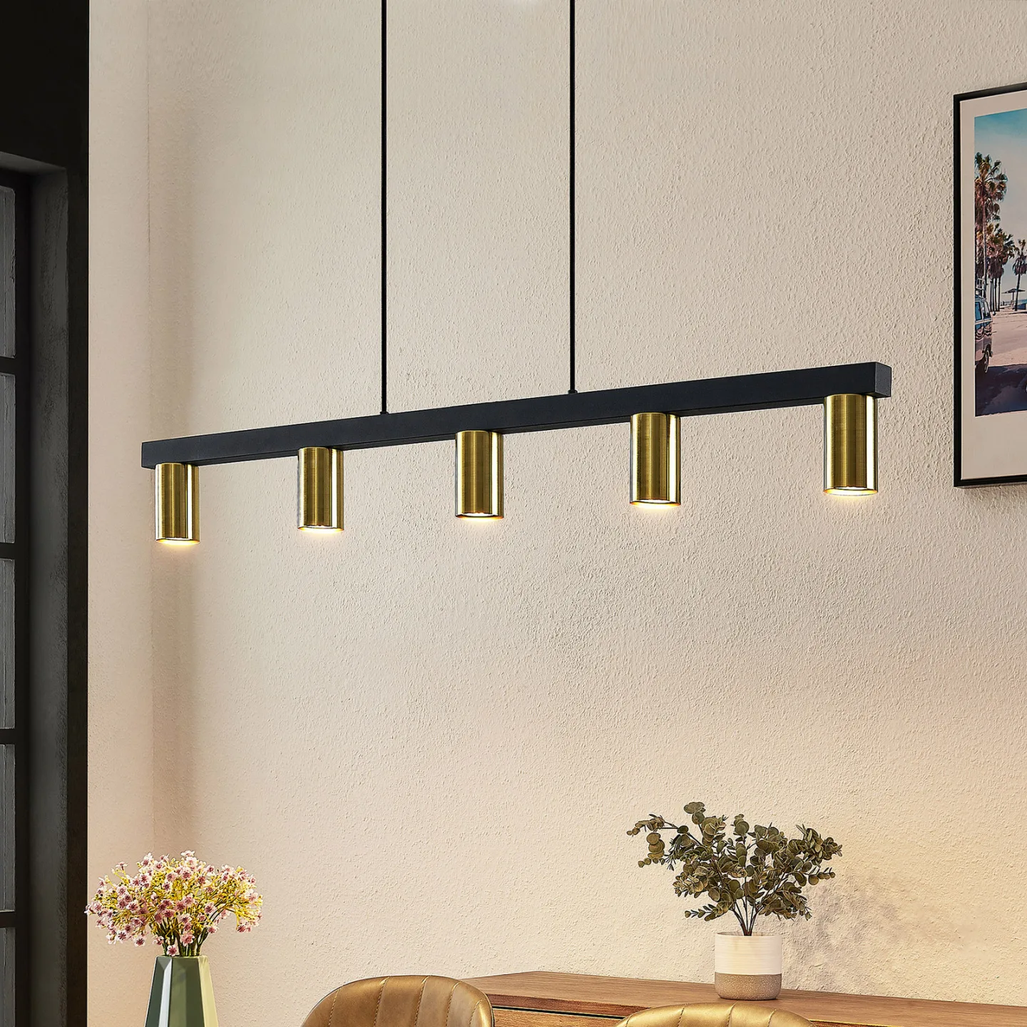 Baliko 5 Pendel Black/Brass - Lindby - Stue - Moderne - Metal - Med flere lyskilder