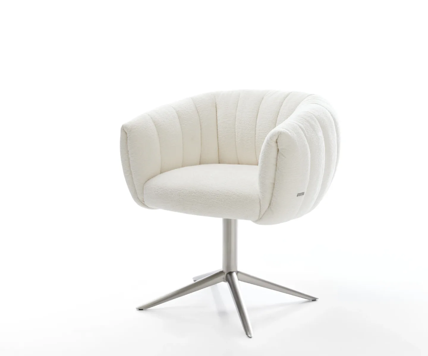 Drehstuhl Jada-Flex Bouclé Soft Beige Fußkreuz Edelstahl 360° drehbar Wippfunktion Taschenfederkern