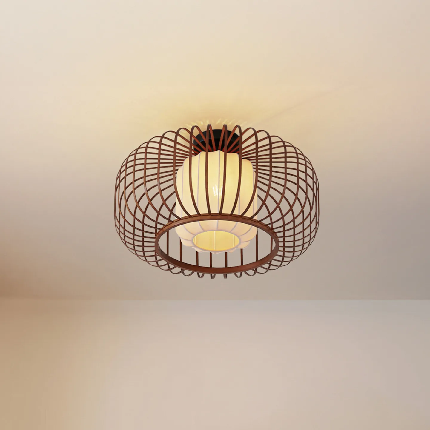 Davella taklampa, Ø 50 cm, bambu, textil – Lindby - Vardagsrum - Skandinavisk - Med en ljuskälla