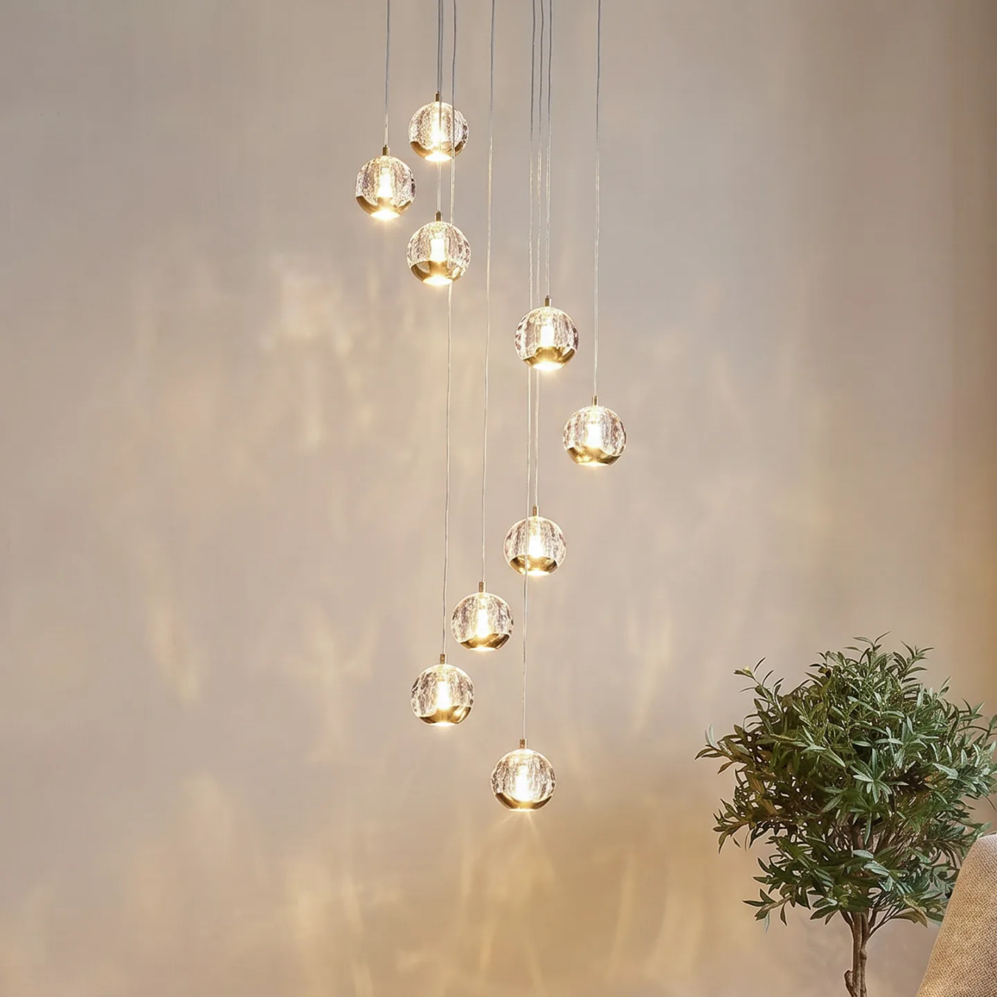 Hayley 9 Pendel Clear/Gold - Lucande - Stue - Design - Glass - Med flere lyskilder