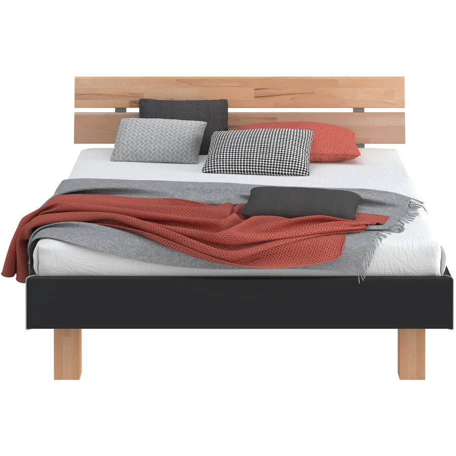 Modular Bett Livorno Natur, Schwarz MDF, Buche Massivholz 90 x 200 cm