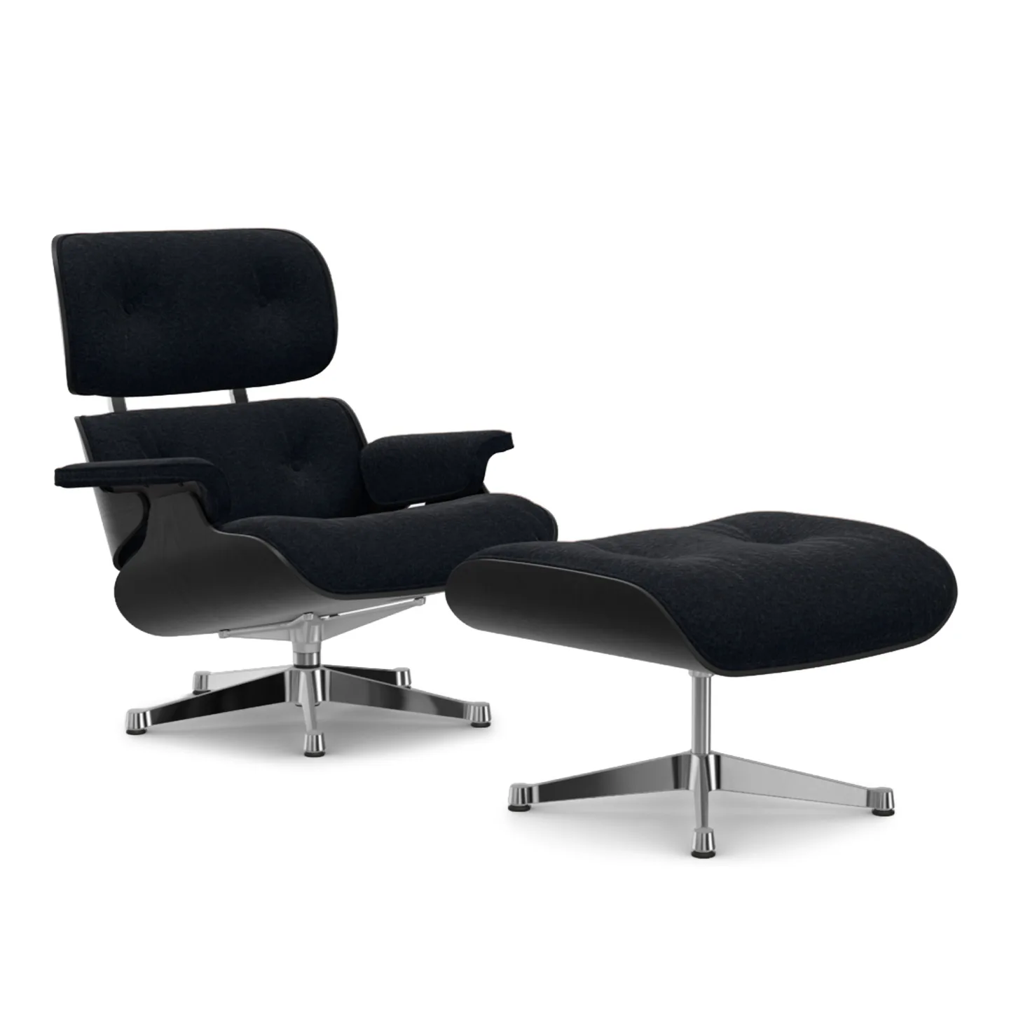 Vitra - Eames Lounge Set Black Chestnut Nubia Anthracite/Black 11 Polished Aluminium - Fåtöljer - Charles & Ray Eames - Svart