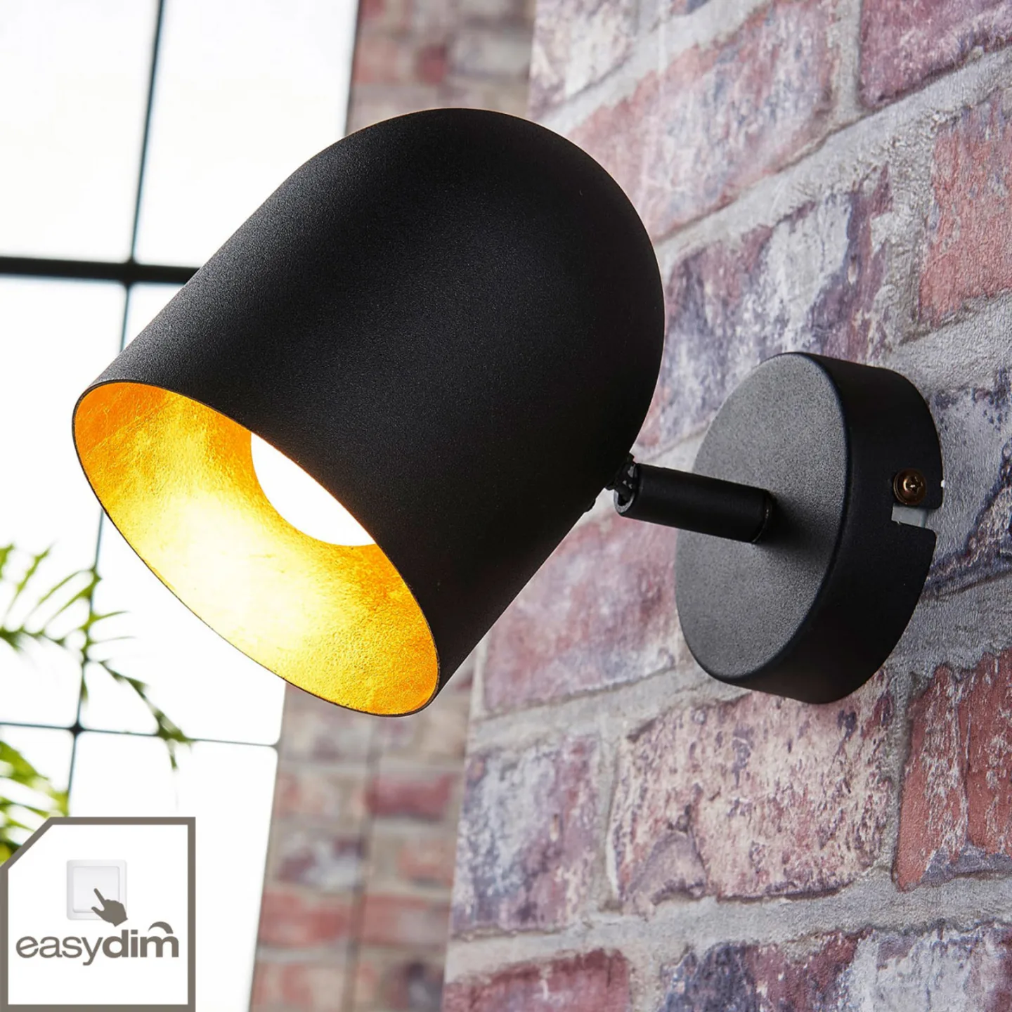Morik Wandleuchte, schwarz/gold, Ø 10 cm - Lindby - Wohnzimmer - Modern - Metall - Einflammig