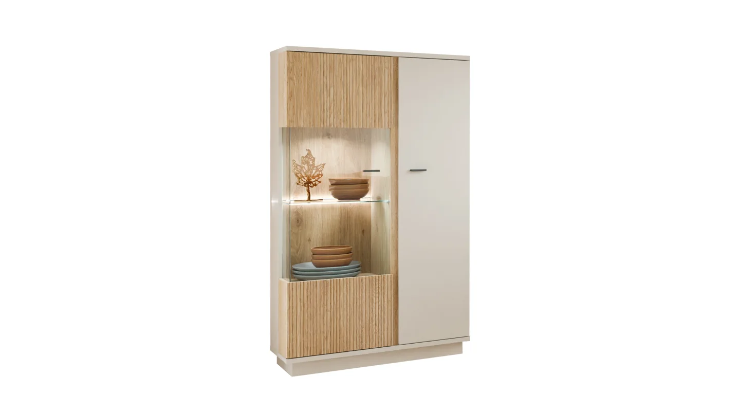 Vitrine mit Glastür Beige-Kaschmir - Eiche - Breite 87 cm - MOSANO
