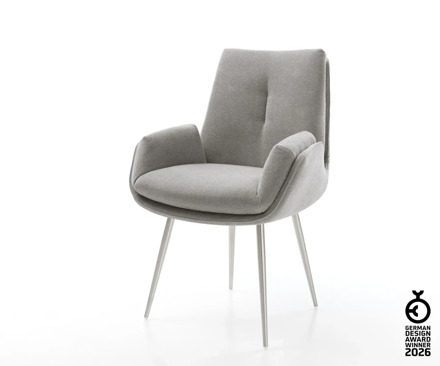 Esszimmerstuhl Clea-Flex Strukturstoff Soft Grau 4-Fuß konisch Edelstahl