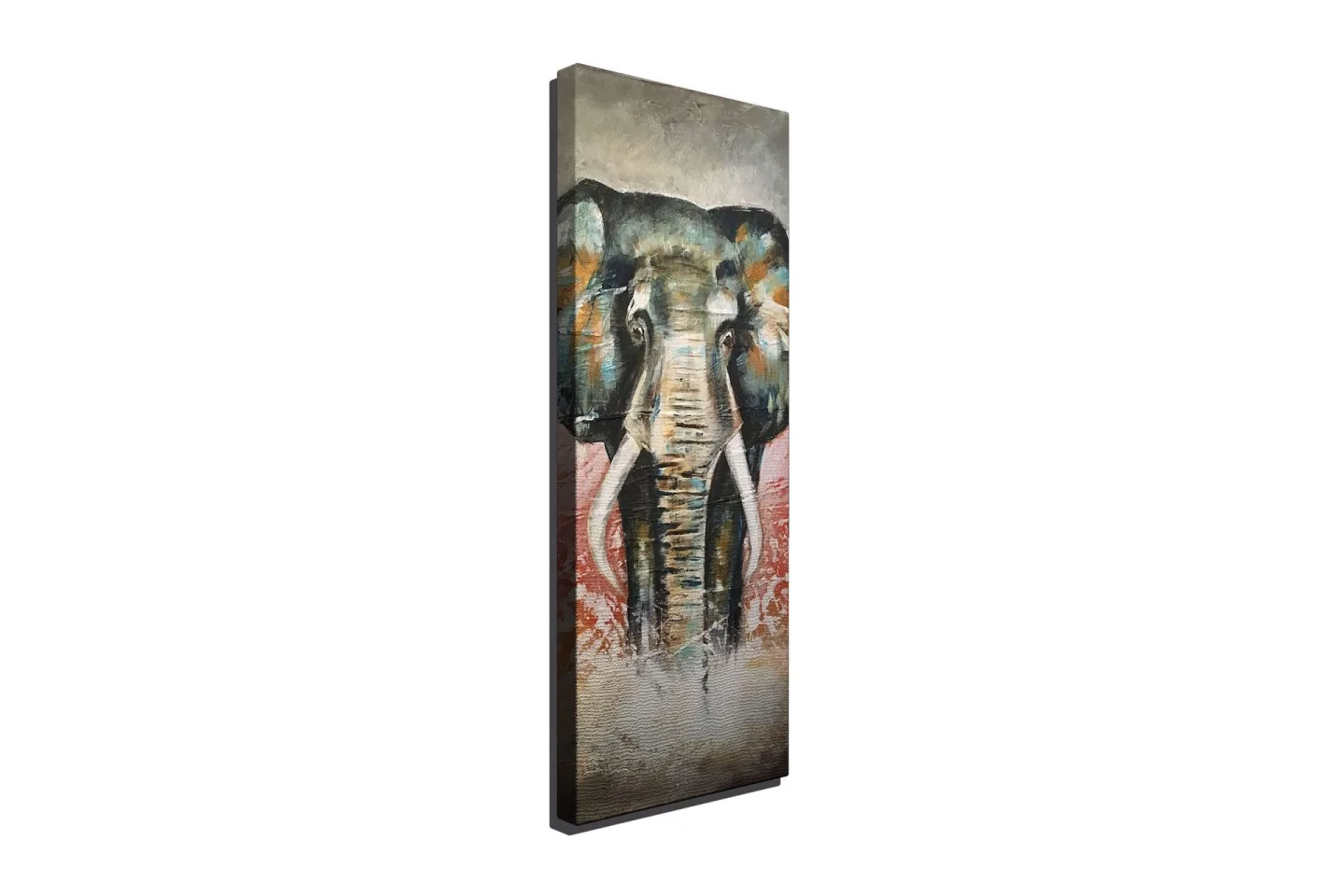 Canvastavla 30x80 cm - Elefant med färgstarka detaljer i bakgrunden - Grön / Orange / Röd