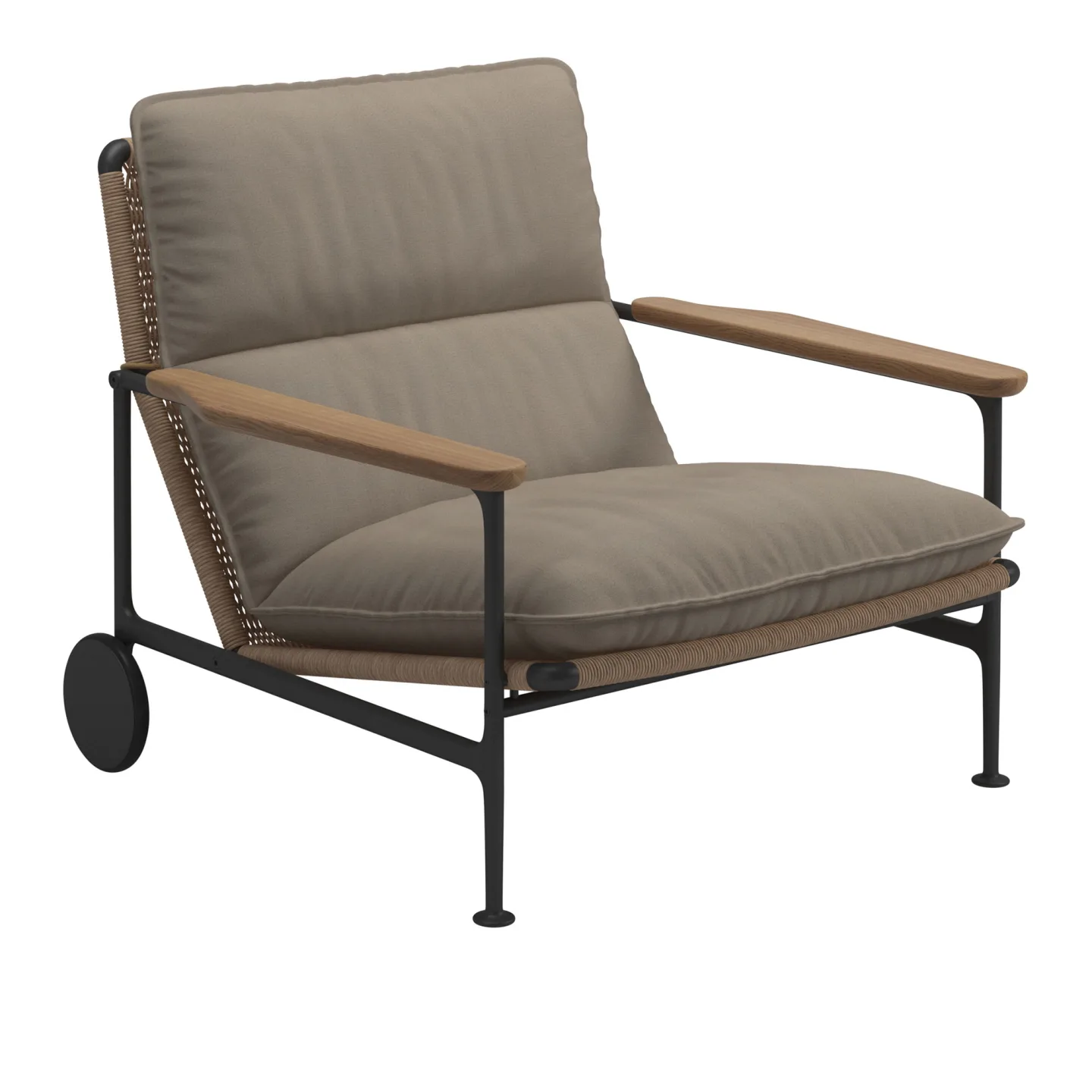 Gloster - Zenith Lounge Chair with Teak Arms - Meteor - Fabric Grade D - Wave Buff - Matstolar utomhus - Henrik Pedersen - Mönstrad - Trä
