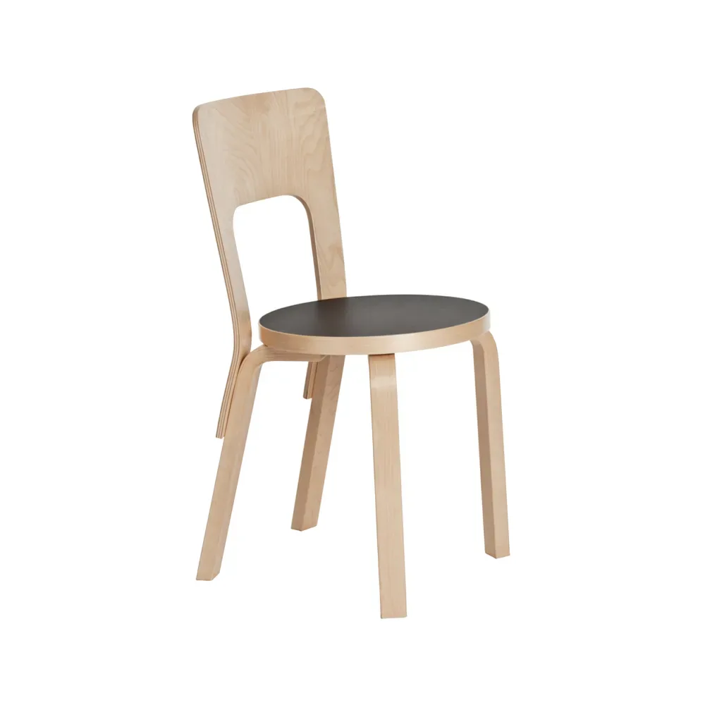 Artek Chair 66 stol Svart linoleum-Björk
