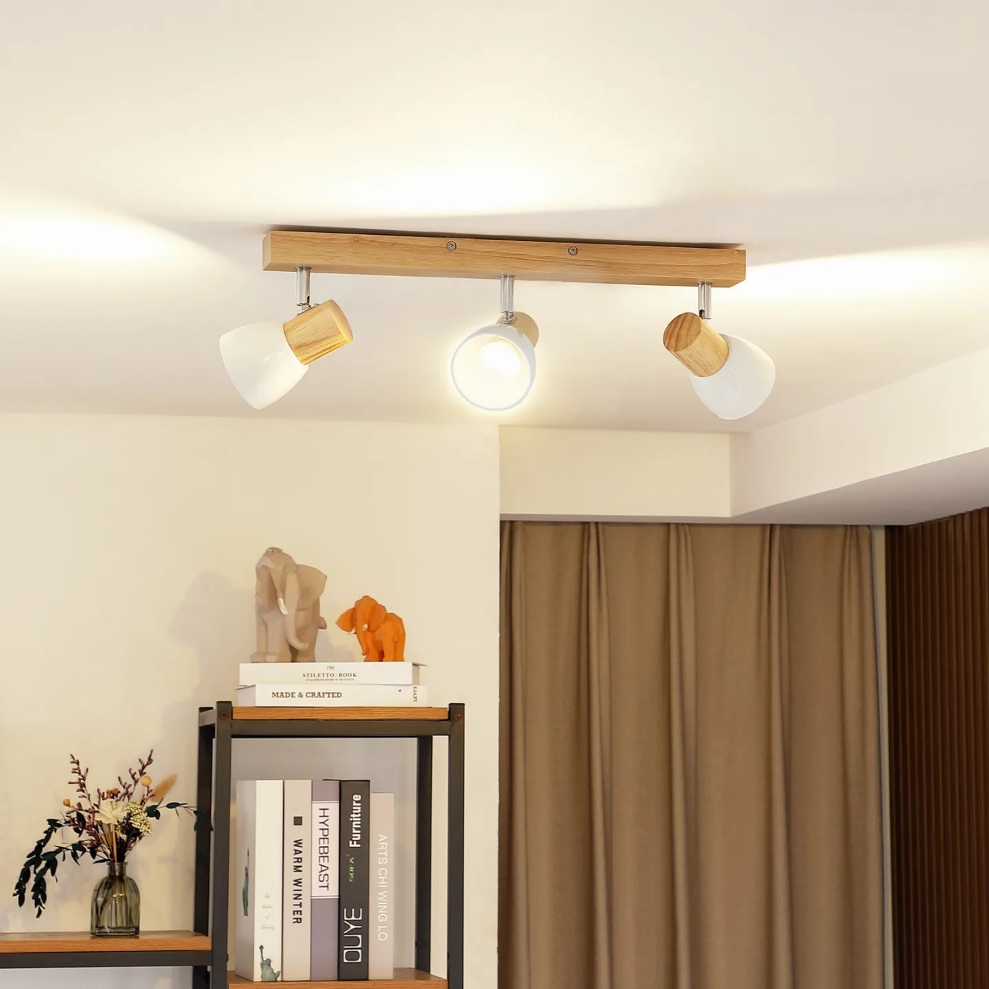 Thorin 3 Loftlampe Wood/White - Lindby - Stue - Skandinavisk - Træ - Med flere lyskilder