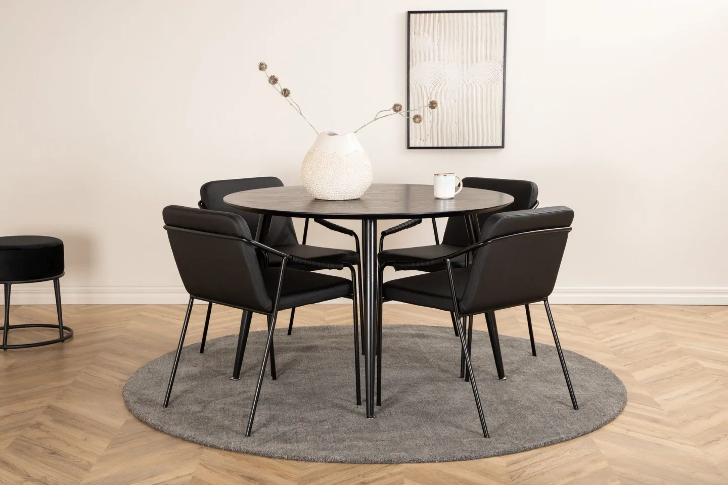 Dipp Matgrupp 115 cm Rund med 4 Tvista stolar - Svart