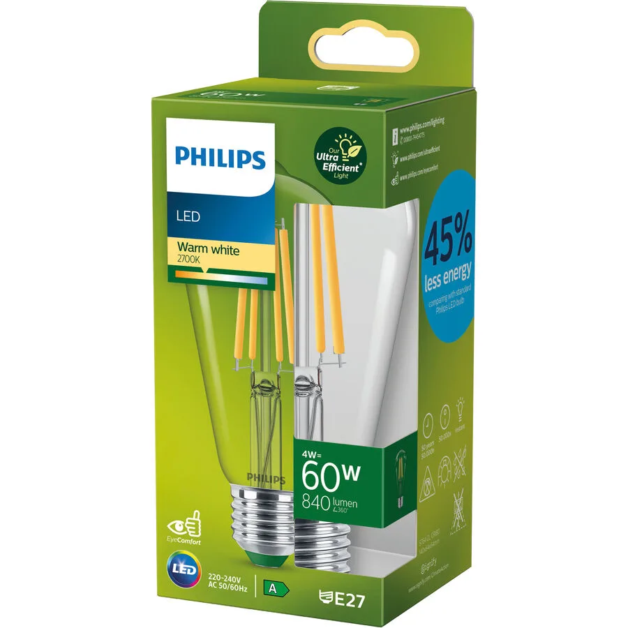 Leuchtmittel Philips Glas E27 4 W - Farbe: klar - LED - Lichtfarbe: Extra warmweiss - LED Leuchtmittel