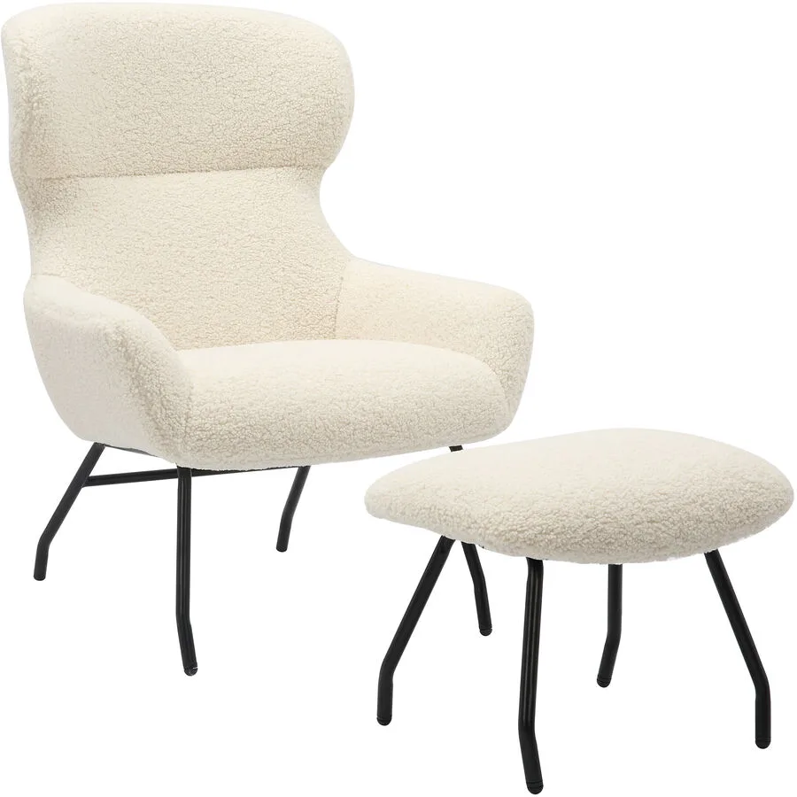 Sessel Idis Beige, Schwarz Polyester Teddyfell, Metall B 79 T 82 H 103 cm