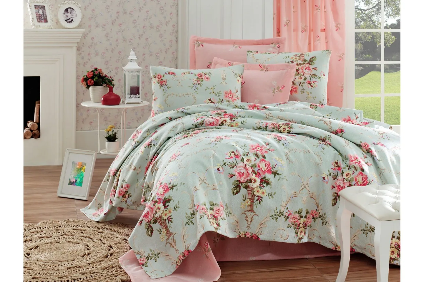 Överkast EnLora Home Dubbelt 200x235+Lakan+2 Kuddfodral - Mint