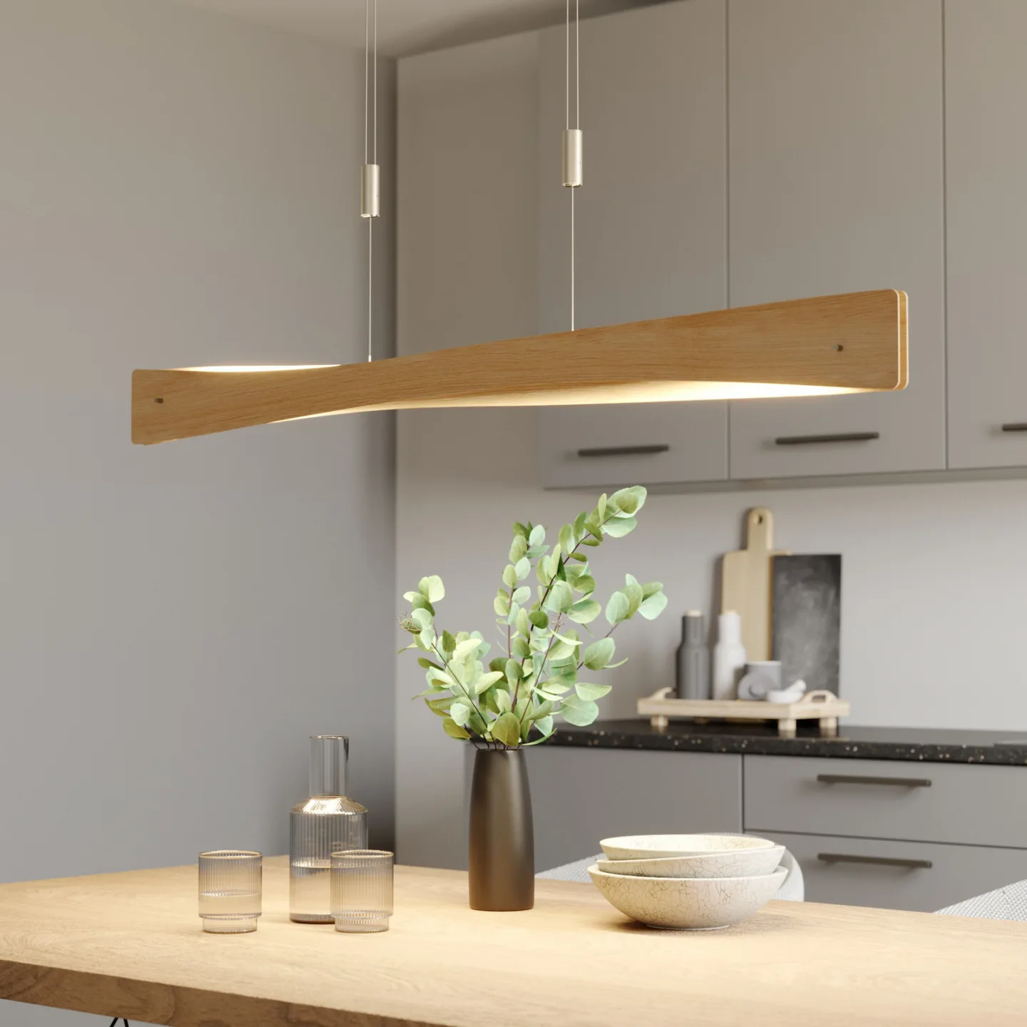 Lian Pendelleuchte Oak - Lucande Quitani - Wohnzimmer - Design - Holz - Einflammig