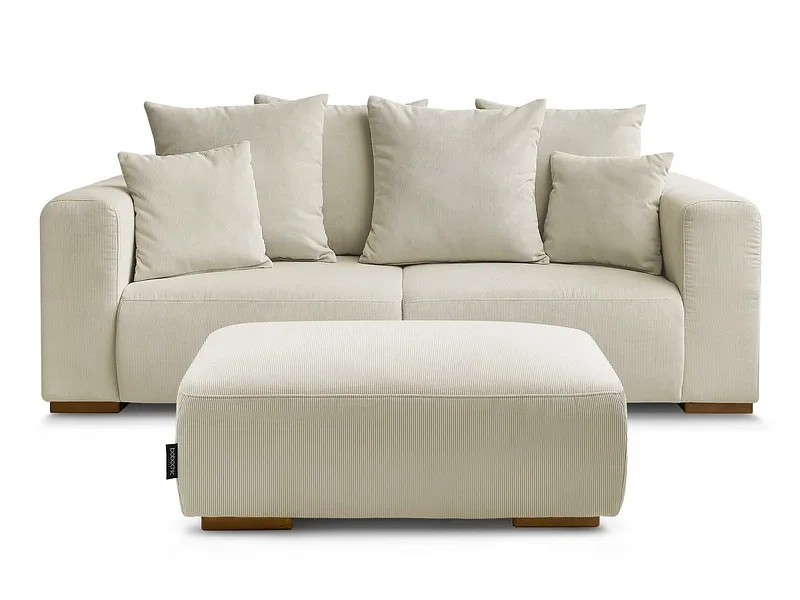 2er Sofa mit Hocker BOBOCHIC SIDONIE Cord-Stoff beige