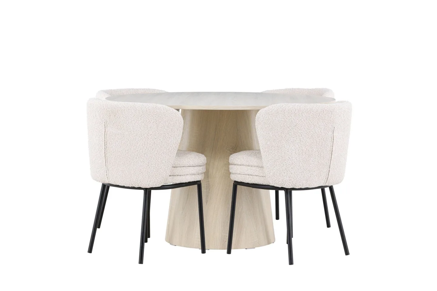 Lanzo Matgrupp 120 cm Rund med 4 Agnes stolar - Whitewash/Vit
