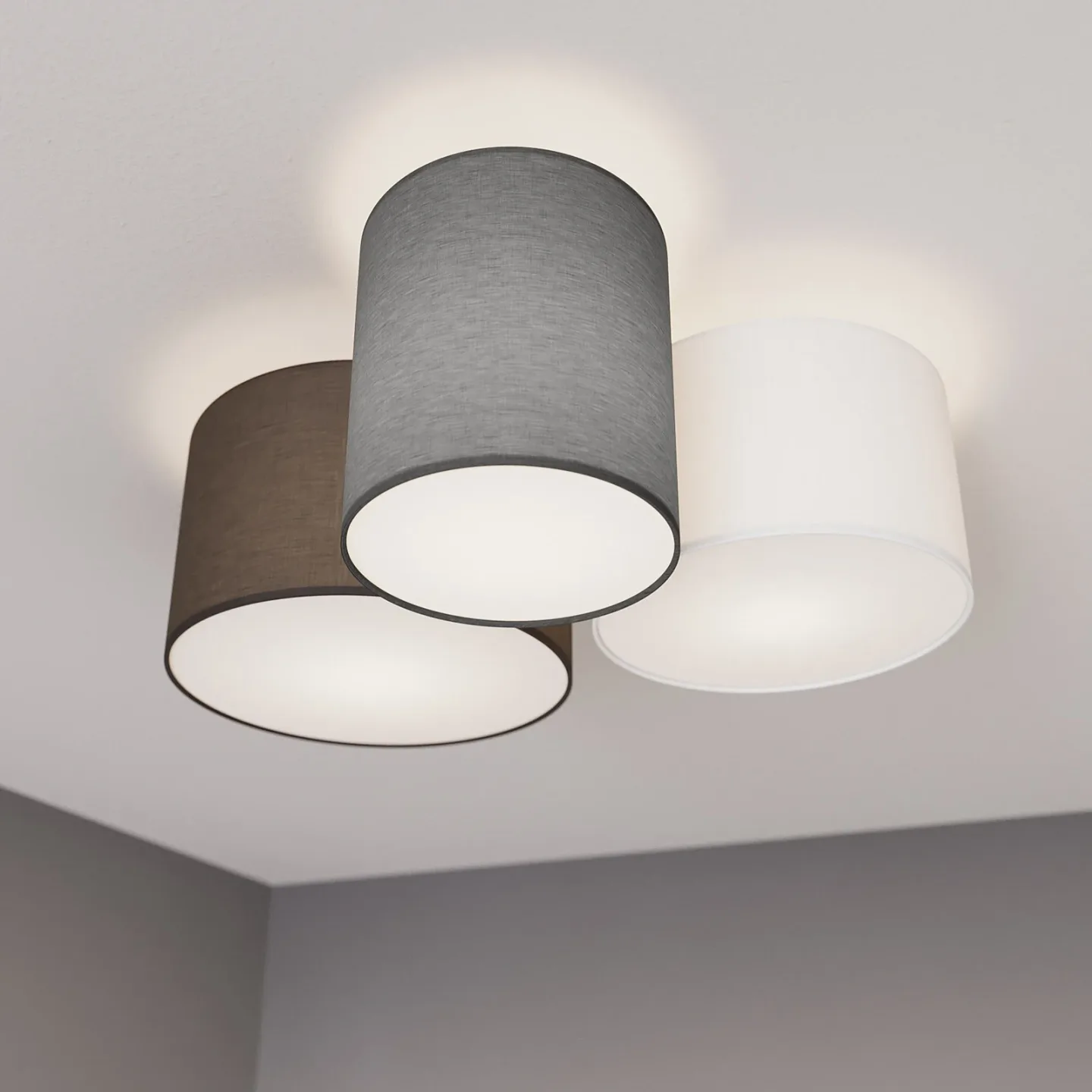 Laurenz 3 taklampe grå/hvit/brun – Lindby - Stue - Moderne - Stoff / Tekstil - Med flere lyskilder