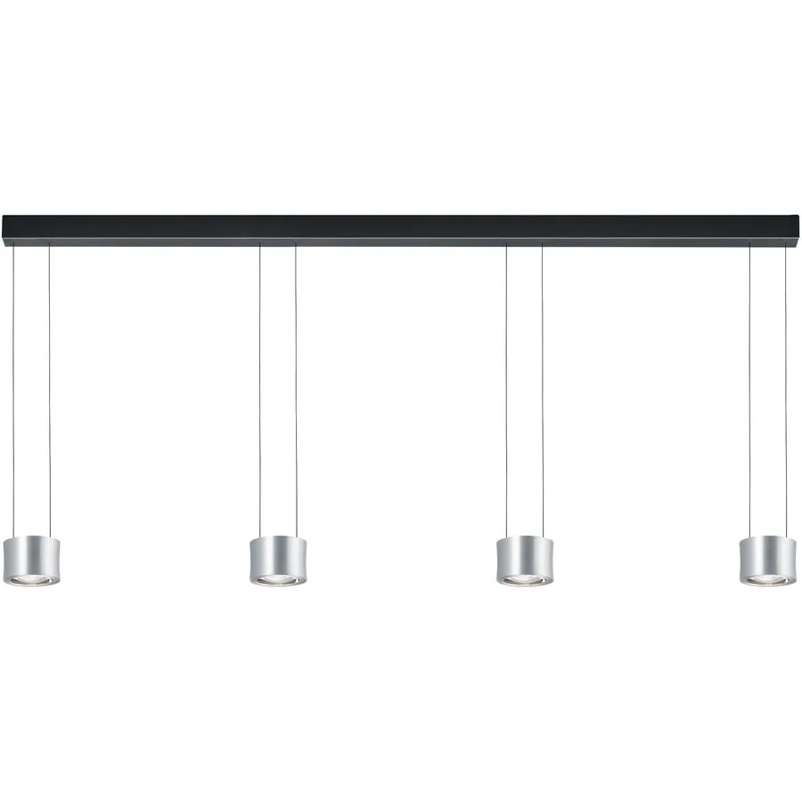 Designer-Pendellampe Bankamp Impulse Nickel matt 4-flammig vertical flex - Farbe: Nickel matt mit Chrom abgesetzt - LED - Lichtfarbe: Extra warmweiss