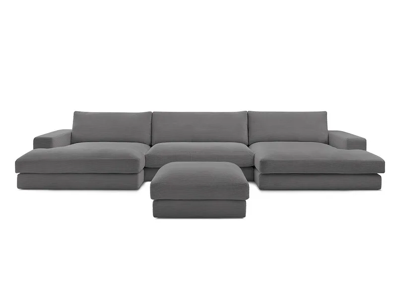 Panorama-Ecksofa mit Hocker BOBOCHIC LEONARD Cord-Stoff dunkelgrau