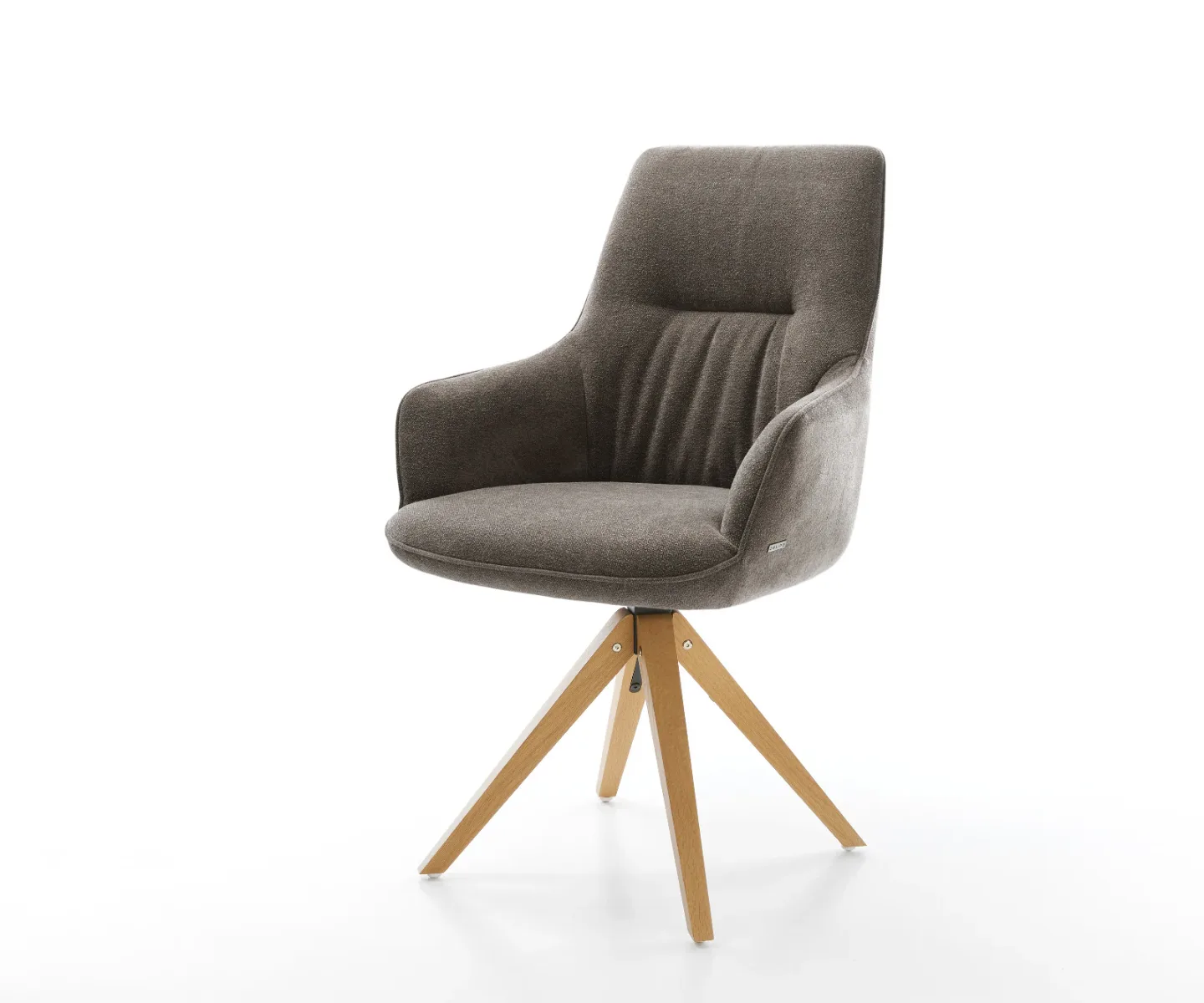 Drehstuhl Zelia-Flex mit Armlehnen Strukturstoff Soft Taupe Holzgestell kantig Natur 360° drehbar Taschenfederkern